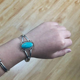 Real 925 Sterling Silver Bella Bangle Adjustable Open Cuff Bracelet With Natural Turquoise Stone Vintage Twilight Jewelry - GQTORCH Jewelry