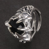 Real Pure 925 Silver Ring Cool Antique Paw Ring Men's Natural Stone Oval Black Agate Retro Hip Hop Adjustable Jewelry