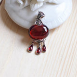 Real Pure 925 Silver Pendant Necklace For Women With Natural Garnet Stones Water Drop Vintage Pendant Bisuteria