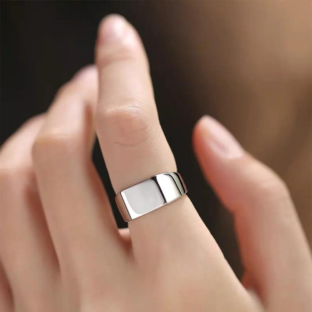 Real 925 Sterling Silver Minimalist Square Ring, Women's Opening