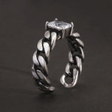 925 Sterling Silver Twisted Braided Ring with White Zircon Shining Square Shaped Thai Silver Color Retro Vintage Fashion Jewelry
