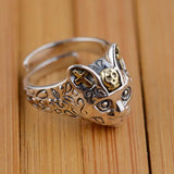 Real Pure 925 Sterling Silver Cat Rings For Women Animal Ring And Pendant Vintage Retro Style Fine Jewelry