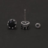 7mm 925 Sterling Silver Zircon Stud Earrings for Men Women Geometric Purple Black Fashion Punk Vintage Ear Jewelry Gift