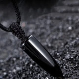 Natural Obsidian Bullet Shaped Pendant Rope Chain Men Necklace Fashion Pendant Punk Rock Style Men Jewelry
