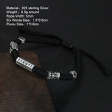 Handwoven Lucky Bracelet for Men and Women with Six Words 925 Sterling Silver Pixiu Adjustable Braid Rope Religious Jewelry