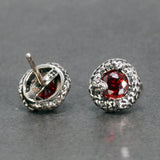 Real 925 Sterling Silver Circling Snake Stud Earrings for Women Inlaid Red Garnet Onyx  Natural Stone Vintage Earrings