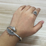 925 Sterling Silver Men and Women Pterodactyl Open Type Adjustable Size 5-9 Dragon Ring Retro Punk Bracelet Adjustable Jewelry