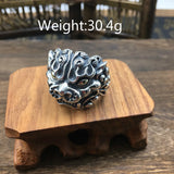 S925 Sterling Silver Men's Domineering Brave Ring Retro Thai Silver Exaggerated Old Beast Personality Ring