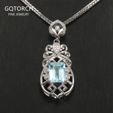 925 Sterling Silver Sky Blue Topaz Pendant Necklace No Chain Romantic Wedding Engagement Anniversary Gift Jewelry for Women