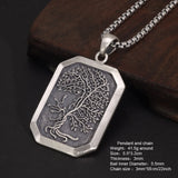 Vintage Men's Tree of Life Pendant Necklace Real 925 Sterling Silver Square Plate Amulet Vintage Nordic Viking Jewelry