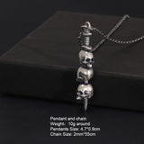 Real S925 Sterling Silver The Sword Pass Through Skulls Pendant for Men and Women Vintage Gothic Style Necklace Chain