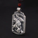 Vintage Punk Sterling Silver 999 Tiger Pendant Necklace with Adjustable Rope for Male and Female Zodiac Jewelry