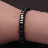 Natural Ebony 8mm 10mm 12mm 15mm Beads Bracelet Men Women 999 Pure Silver Six Words Carved Buddhist Prayer Meditation Jewelry