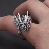 999 Pure Silver Domineering Dragon Ring for Men Adjustable Open Ring Antiqued Vintage Gothic Punk Male Jewelry