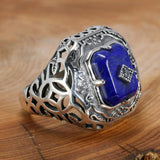 925 Sterling Silver Lapis Lazuli Ring for Women The Vampire Diaries Caroline Elena Daylight Hollow Flowers Rings Movie Jewelry - GQTORCH Jewelry