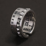 925 Sterling Silver Retro Roman Numerals Ring for Men Women Adjustable Fashion Vintage Wedding Band Punk Rock Jewelry