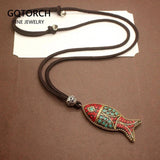 Handmade Fish Pendant Necklace Adjustable Long Sweater Chain Ethnic Original Design Shift Lucky Amulets And Talismans - GQTORCH Jewelry