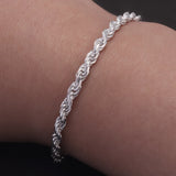 3.3mm 925 Sterling Silver Classic Twist Rope Chain Link Bracelet Unisex Diamond-Cut Braided Rope Bracelet Fashion Jewelry