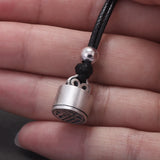 925 Sterling Silver Good Luck Amulet Pendant Necklace Blessing Black Leather Rope Adjustable Character Fu Fengshui Retro Jewelry