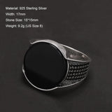925 Sterling Silver Round Black Onyx Stone Signet Ring for Men Classic Turkish Rings Retro Fashion Punk Wedding Party Jewelry