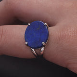 Vintage 925 Sterling Silver Oval Flat Agate Signet Ring Men Natural Lapis Lazuli Onyx Stone Turkish Ring Retro Luxury Jewelry