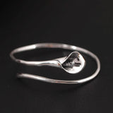 Real 925 Sterling Silver Jewelry Vintage Calla Lily Flower Open Bracelets & Bangles for Women Original Elegant Design