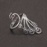 925 Sterling Silver Vintage Peacock Ring for Women Thai Silver Color Ethnic Style Jewelry Birthday Party Gift for Lady