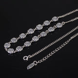 Genuine 925 Sterling Silver Double Sides Rose Flower Necklace Bracelet for Women Antique Jewelry Set Collar Chain