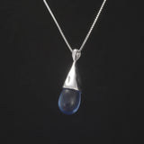 Real 925 Sterling Silver Opal Blue Water Drop Necklace for Women Luxury Elegant Trendy Jewelry