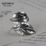 Guarantee 925 Silver Retro Simple Fashion Women Ring Thai Silver Leaf  Shape Opening Adjustable Jewelry Ring Daily Wearing