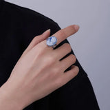 925 Sterling Silver Blue Agate Goddess Cameo Ring for Women White Shell Oval Shaped Fashion Statement Ring Vintage Jewelry