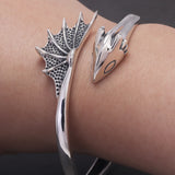 925 Sterling Silver Wing Dragon Cuff Bracelet for Men Women Pterosaur Gothic Punk Retro Fashion Symbol of Magical Power Jewelry