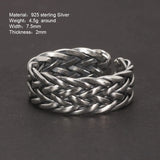 Genuine 925 Sterling Silver Woven Men's and Women's Rings Simple Retro Punk Adjustable Viking Jewelry