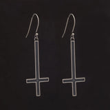 925 Sterling Silver Upside Down Cross Pendant Dangle Earrings for Men Women Gothic Retro Hip Hop Punk Hypoallergenic Ear Jewelry