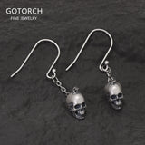 925 Sterling Silver Gothic Skull Dangle Earrings for Men Women Punk Retro Ghost Head Chain Drop Earring Hypoallergenic Jewelry