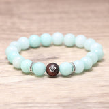 Natural Amazonite and Heart-shape Sandalwood Beads Bracelet with 925 Sterling Silver Accessories Jewelry for Men and Women