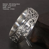 Genuine 990 Sterling Silver Spinner Rings Fidget Anxiety Worry Relieving Band Retro Rattan Spreading