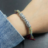 Real 999 Sterling Silver Double Dragon Playing Ball Handwoven Adjustable Bracelet for Men and Women Lucky Rope Bracelets