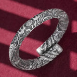 Thick Viking Arm Ring S999 Pure Silver Open Cuff Bracelet Domineering Double Dragons Play Ball Men's Fine Jewelry