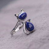 Real 925 Sterling Silver Lapis Lazuli Natural Stone Ring Lovely Cat Rings For Women Exquisite Fine Jewelry