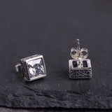 S925 Sterling Silver Vintage Craft Black Agatestud Earrings Women Simple Square Zircon Earrings Thai Silver Jewelry