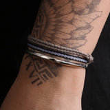 3pcs/set 925 Sterling Silver Twisted Bangle Bracelet for Men Black Grey Woven Rope Wristband Simple Retro Party Jewelry Gift