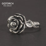 Vintage Thai Silver Cubic Rose Rings 100% Genuine 925 Sterling Silver Party Flowers Rings For Women Floral Elegant Jewelry