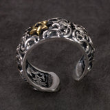 S925 Sterling Silver Retro Hollow Ring with Gold Six-pointed Star Opening Type Thai Silver Jewelry