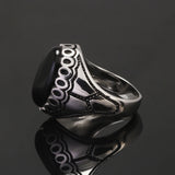 Authenic 925 Sterling Silver Men's Signet Ring with Black/Red Agate Vintage Trendy Wedding Rings Unisex Handmade Turkey Jewelry