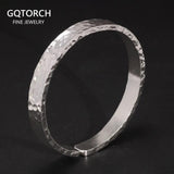 Real 999 Sterling Silver Hammered Bangles for Men and Women Polishing Elegant Simple Opening Cuff Fine Jewelry - GQTORCH Jewelry