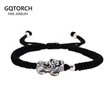 Hand braided Lucky Red Rope Bracelet 999 Sterling Silver 3D Pixiu Tibetan Buddhist Knot Adjustable Charm Bracelet