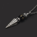 925 Sterling Silver Buddhist Amulet Vajra Pestle Pendant Necklace Black Onyx Sanskrit Six Character Mantra Retro Tibetan Jewelry