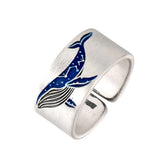 True 999 Sterling Silver Simple Open Enameling Ring Leaf Whale For Men and Women Vintage Matte Fine Jewelry