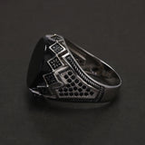 925 Sterling Silver Black Onyx Signet Ring for Men Micro Inlaid Zircon Red Green Agate Turkish Rings Fashion Vintage Jewelry